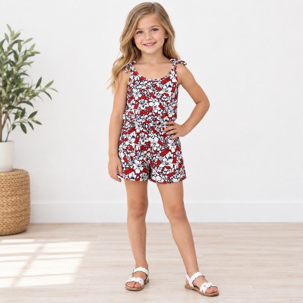 Vineyard Vines x Target Girls Romper 6/6X Red White Blue Whale Floral Tropical